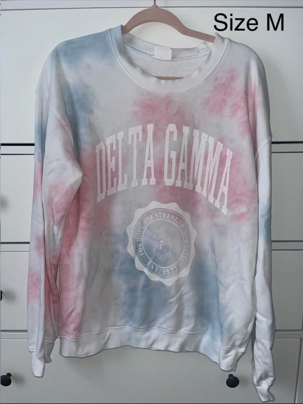 Delta Gamma pink and blue tie dye sweatshirt